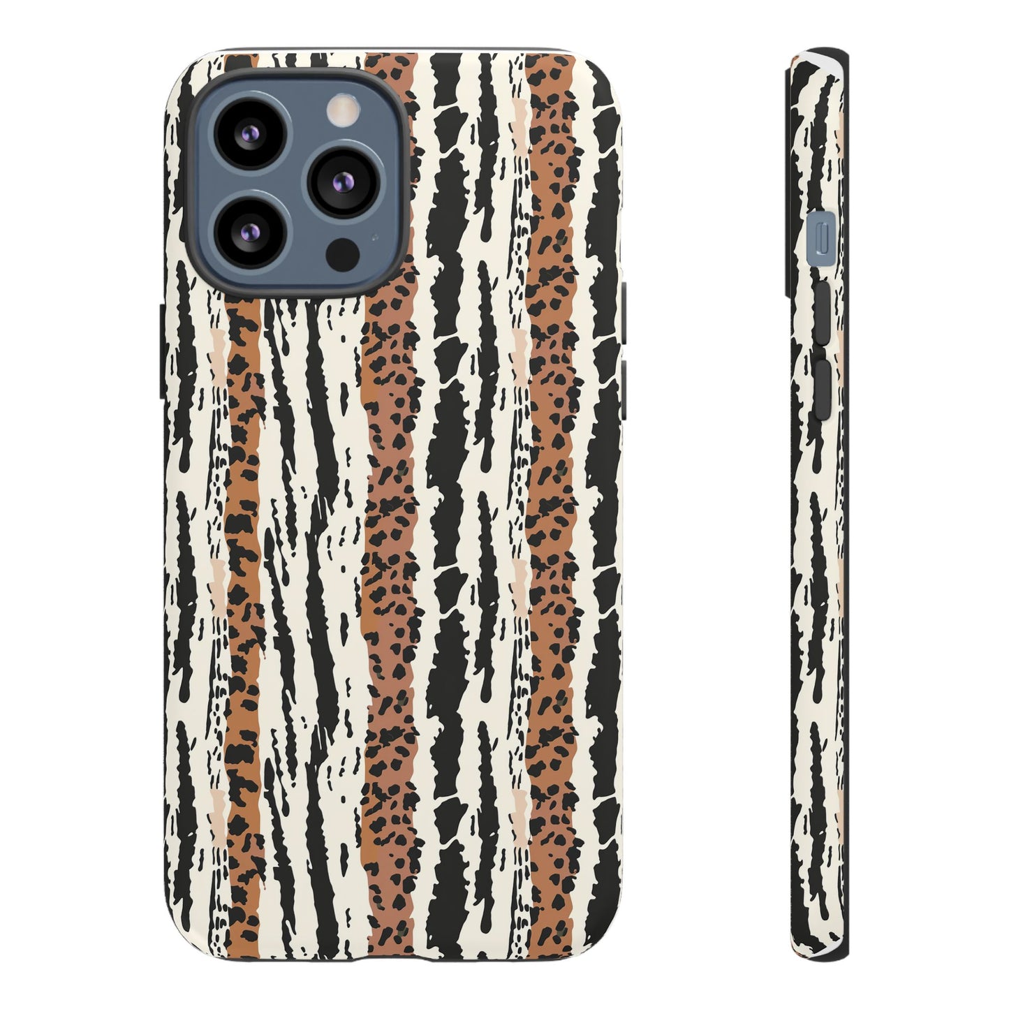 Animal Stripe Phone Case — Leopard & Zebra Pattern Tough Protective Cover,Africa Pattern .