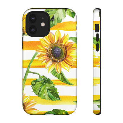 Sunflower Stripes Phone Case - Bright Floral Tough Case