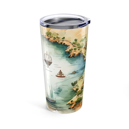 20oz Travel Tumbler — Vintage Fantasy Map with Castles & Sailing Ships