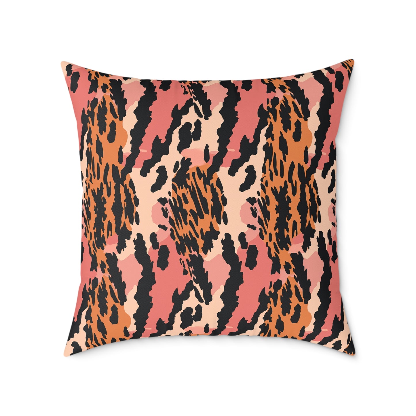 Leopard Print Square Pillow — Pink & Orange Animal Print Decorative Cushion
