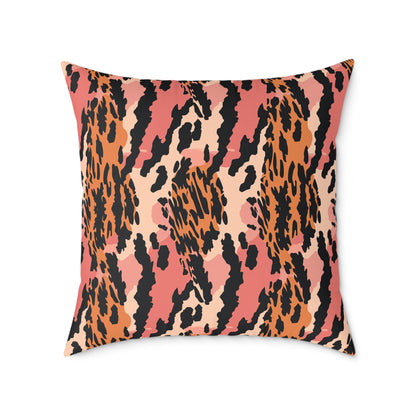 Leopard Print Square Pillow — Pink & Orange Animal Print Decorative Cushion