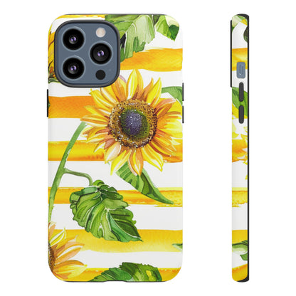 Sunflower Stripes Phone Case - Bright Floral Tough Case
