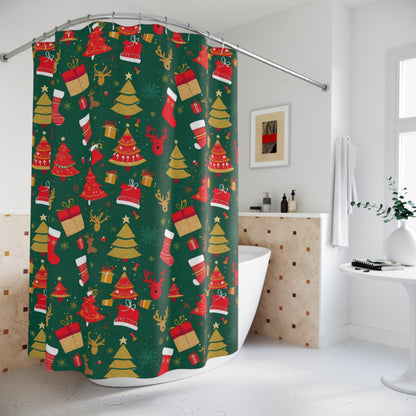 Festive Holiday Shower Curtain, Christmas Decor, Winter Wonderland, Bathroom Accessory, Gift for Christmas