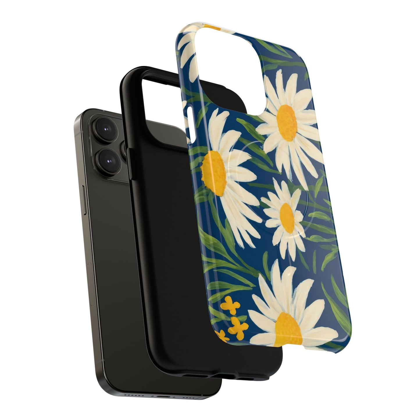 Daisy Floral IPhone Case-Tough Magnetic Cover ,Glossy Finish ,Retro Botanical Flower  Design.