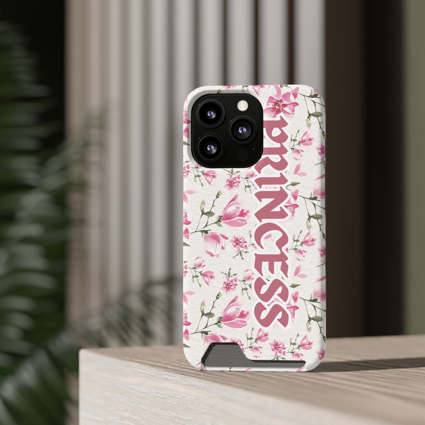 Chic Floral Phone Case with Card Holder for Princesses, Cute Floral Design, Gift for Her