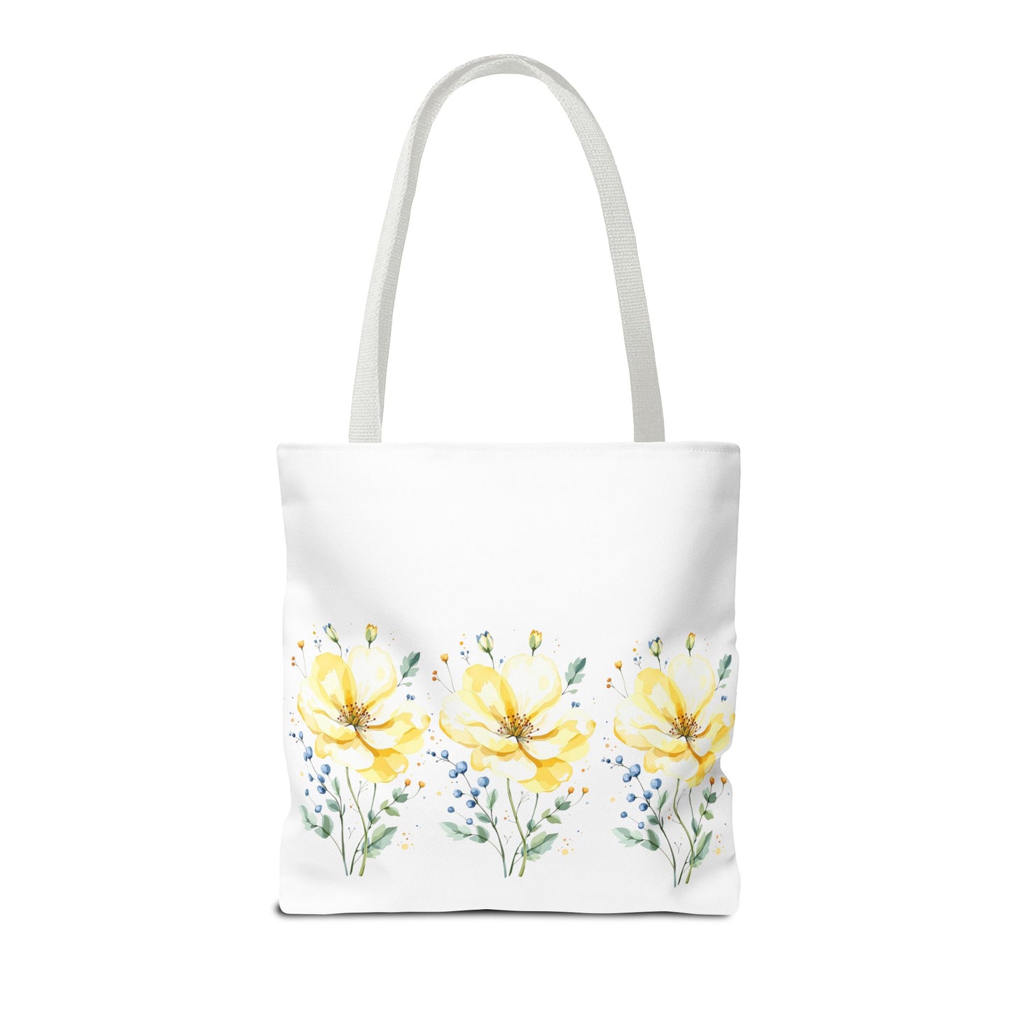 Floral Peony Tote Bag — Yellow Watercolor Flowers on White