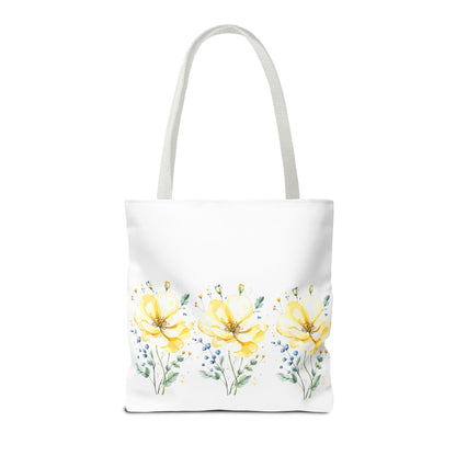 Floral Peony Tote Bag — Yellow Watercolor Flowers on White