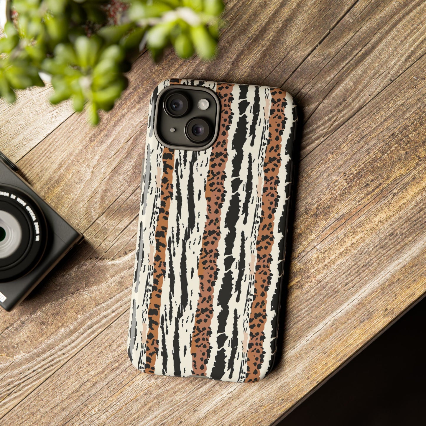 Animal Stripe Phone Case — Leopard & Zebra Pattern Tough Protective Cover,Africa Pattern .