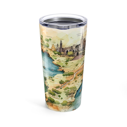 20oz Travel Tumbler — Vintage Fantasy Map with Castles & Sailing Ships