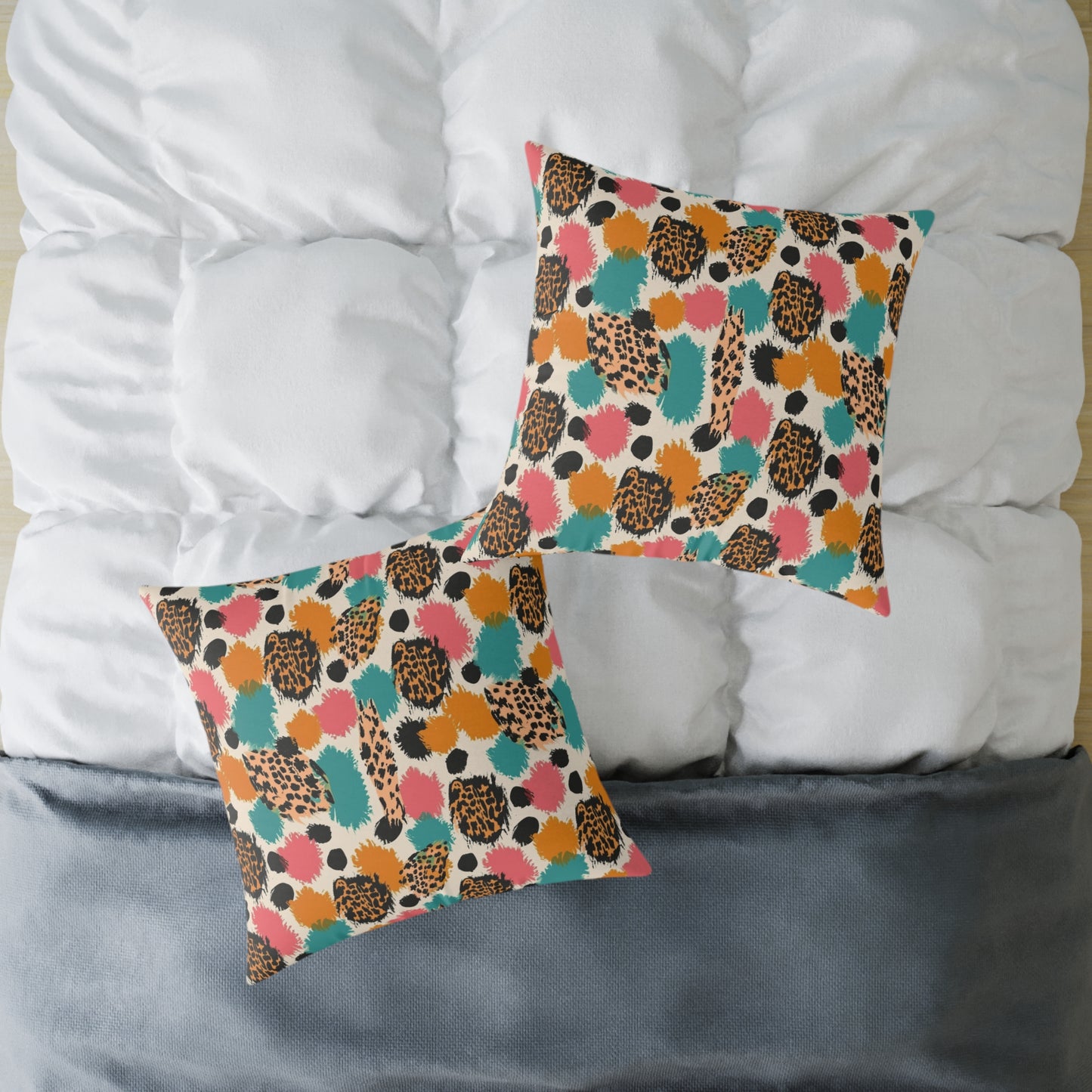 Leopard Spot Abstract Throw Pillow — Colorful Modern Animal Print Cushion