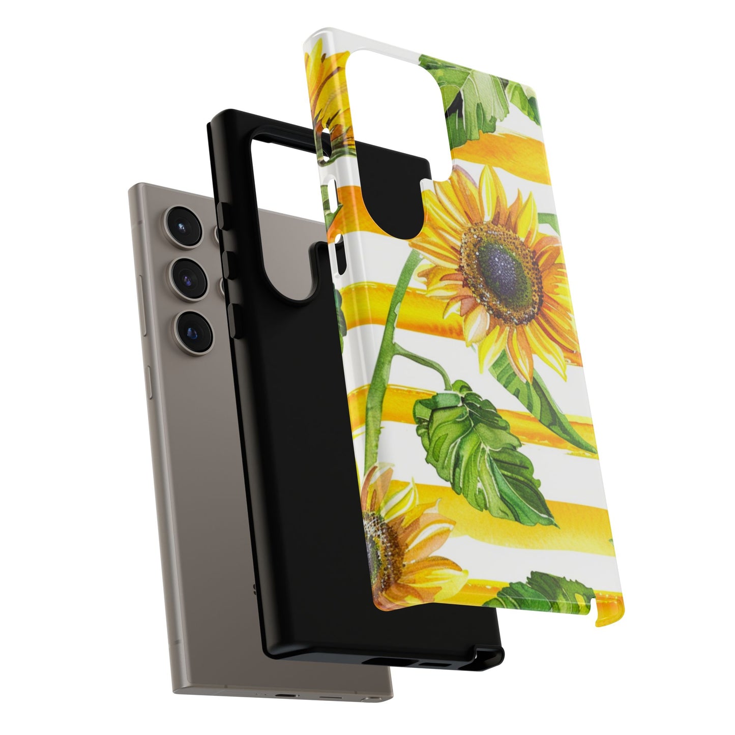 Sunflower Stripes Phone Case - Bright Floral Tough Case