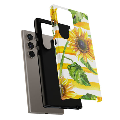 Sunflower Stripes Phone Case - Bright Floral Tough Case