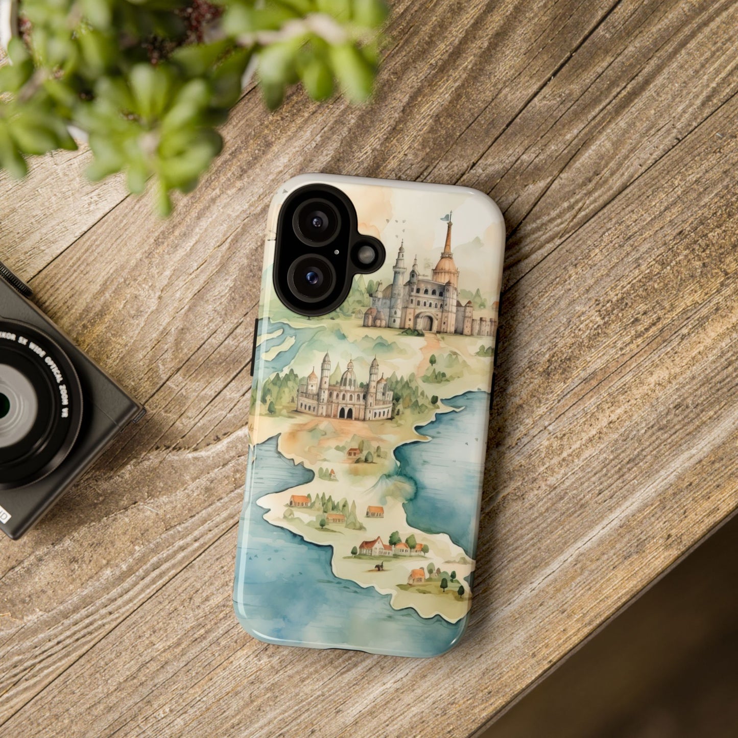 Hard Phone Case — Watercolor Fantasy Map Castle Design