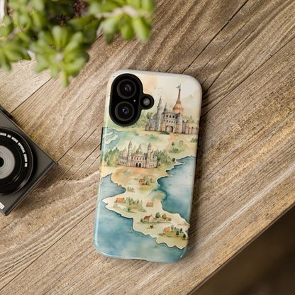 Hard Phone Case — Watercolor Fantasy Map Castle Design