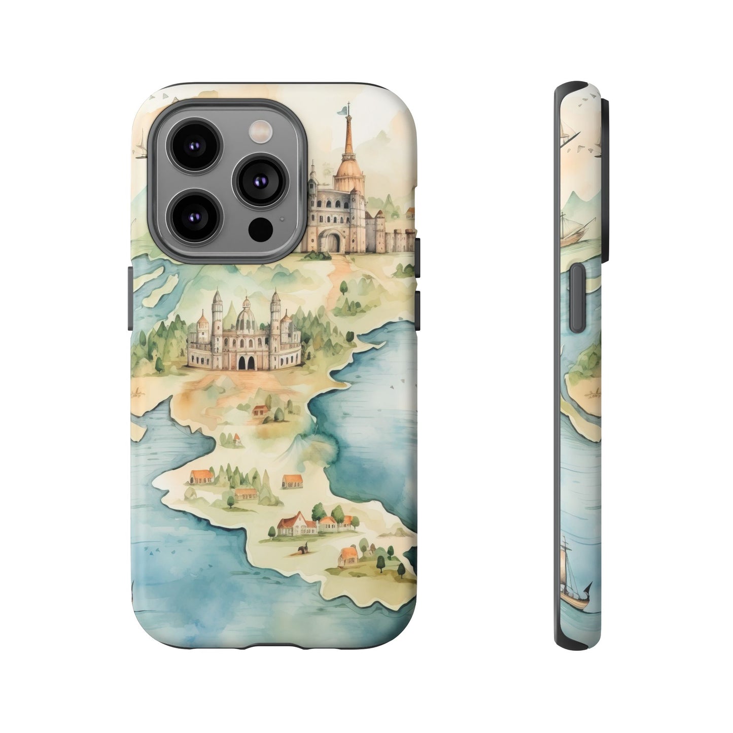 Hard Phone Case — Watercolor Fantasy Map Castle Design