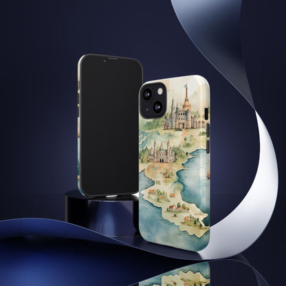 Hard Phone Case — Watercolor Fantasy Map Castle Design