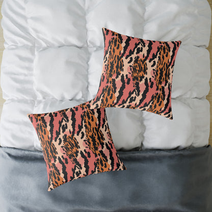 Leopard Print Square Pillow — Pink & Orange Animal Print Decorative Cushion
