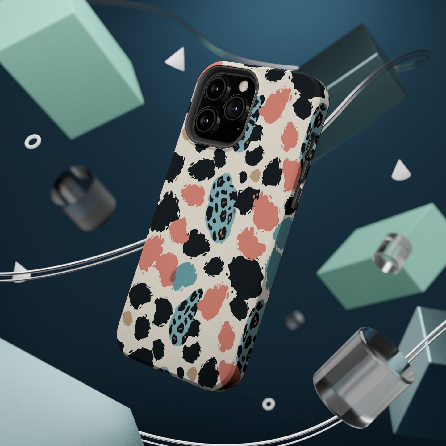 Leopard Splash Magnetic Impact Phone Case — Teal & Coral Animal Print