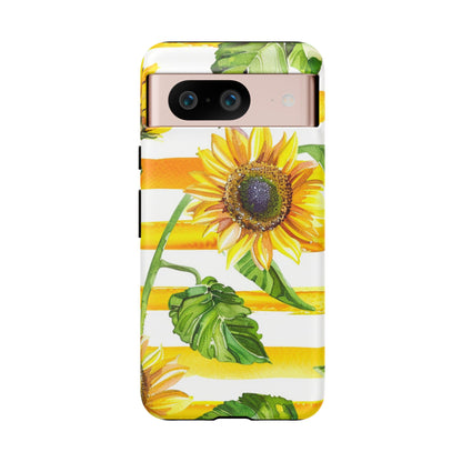 Sunflower Stripes Phone Case - Bright Floral Tough Case