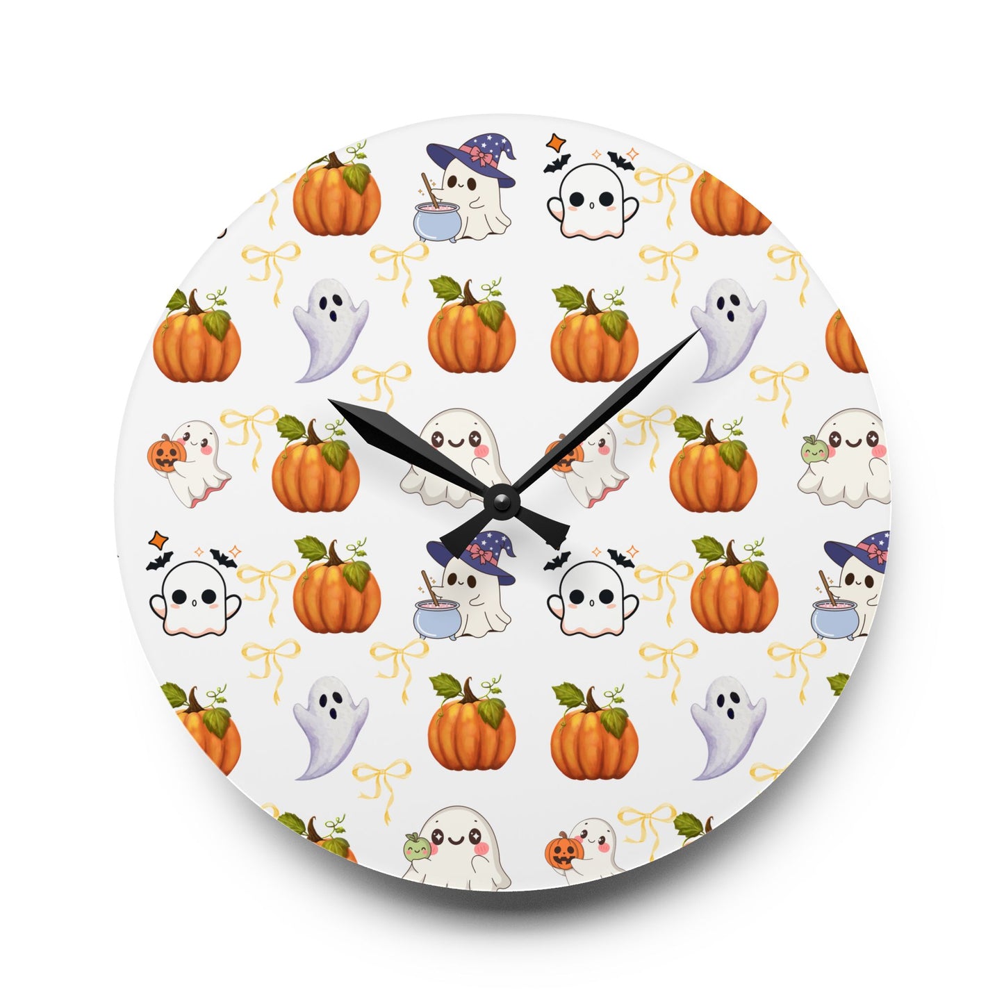 Halloween Themed Acrylic Wall Clock, Cute Pumpkin and Ghost Decor, Spooky Home Decoration, Fall Wall Art, Seasonal Clock