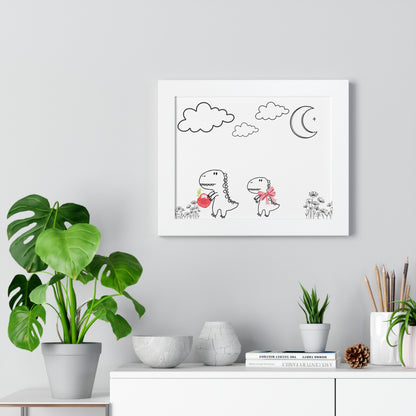 Cute Dinosaur Framed Poster, Whimsical Home Decor, Kids Room Art, Nursery Wall Art, Children's Gift, Dino Lovers