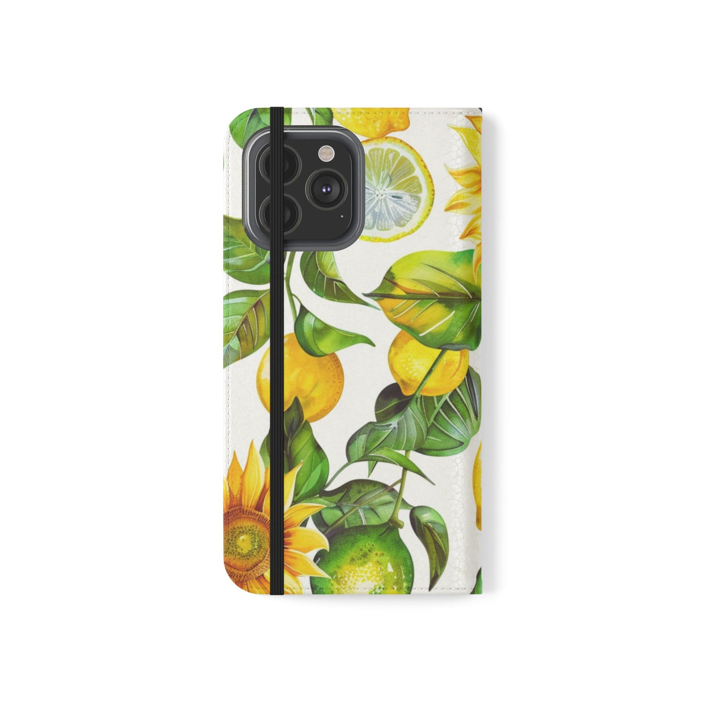 Sunflower & Lemon Flip Phone Case – Floral Wallet Flip Case with Card Slots