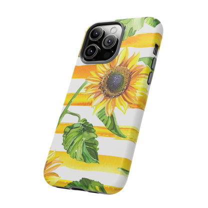Sunflower Stripes Phone Case - Bright Floral Tough Case