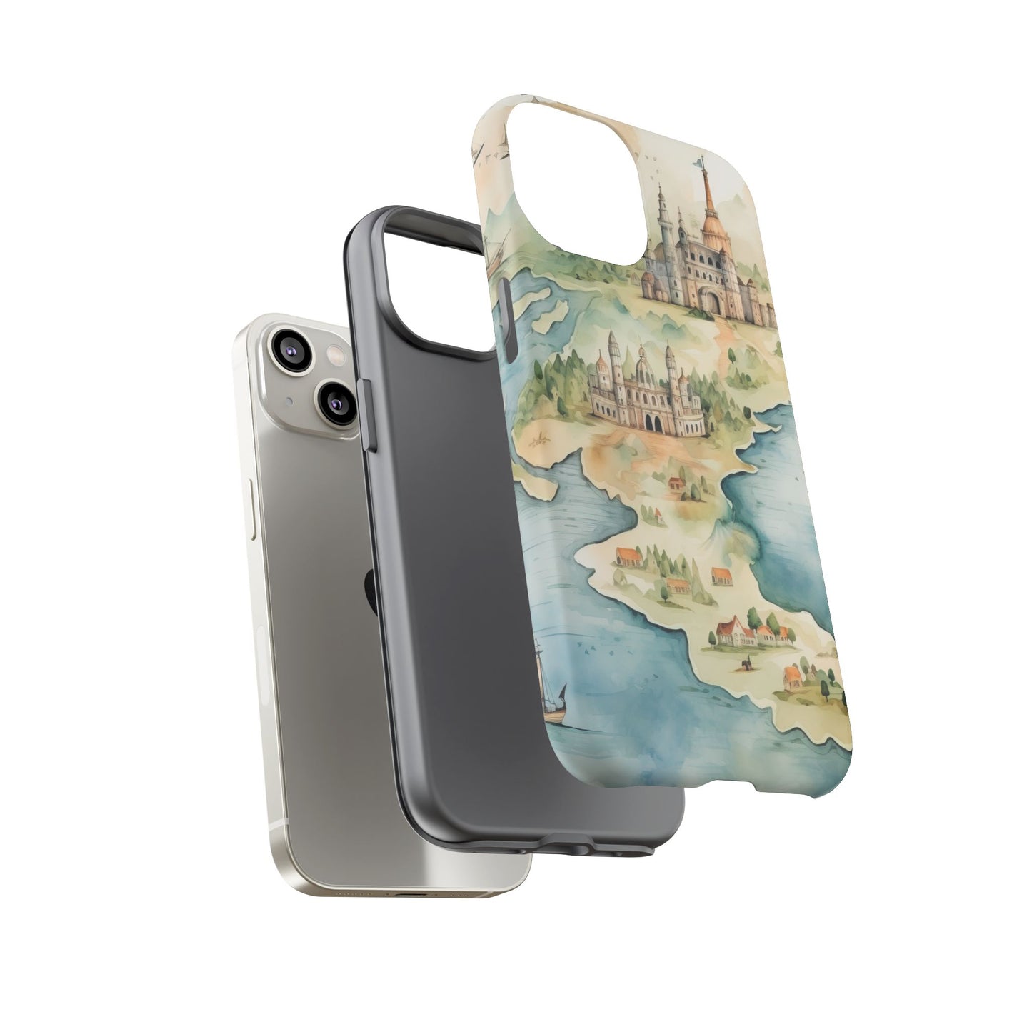 Hard Phone Case — Watercolor Fantasy Map Castle Design