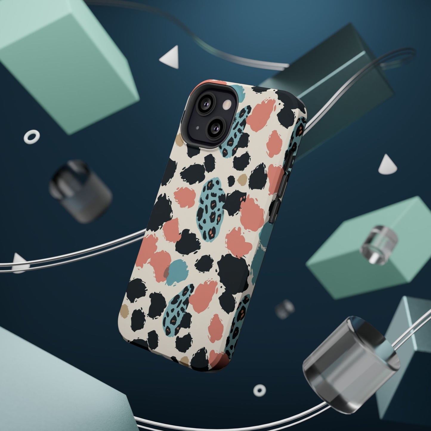 Leopard Splash Magnetic Impact Phone Case — Teal & Coral Animal Print