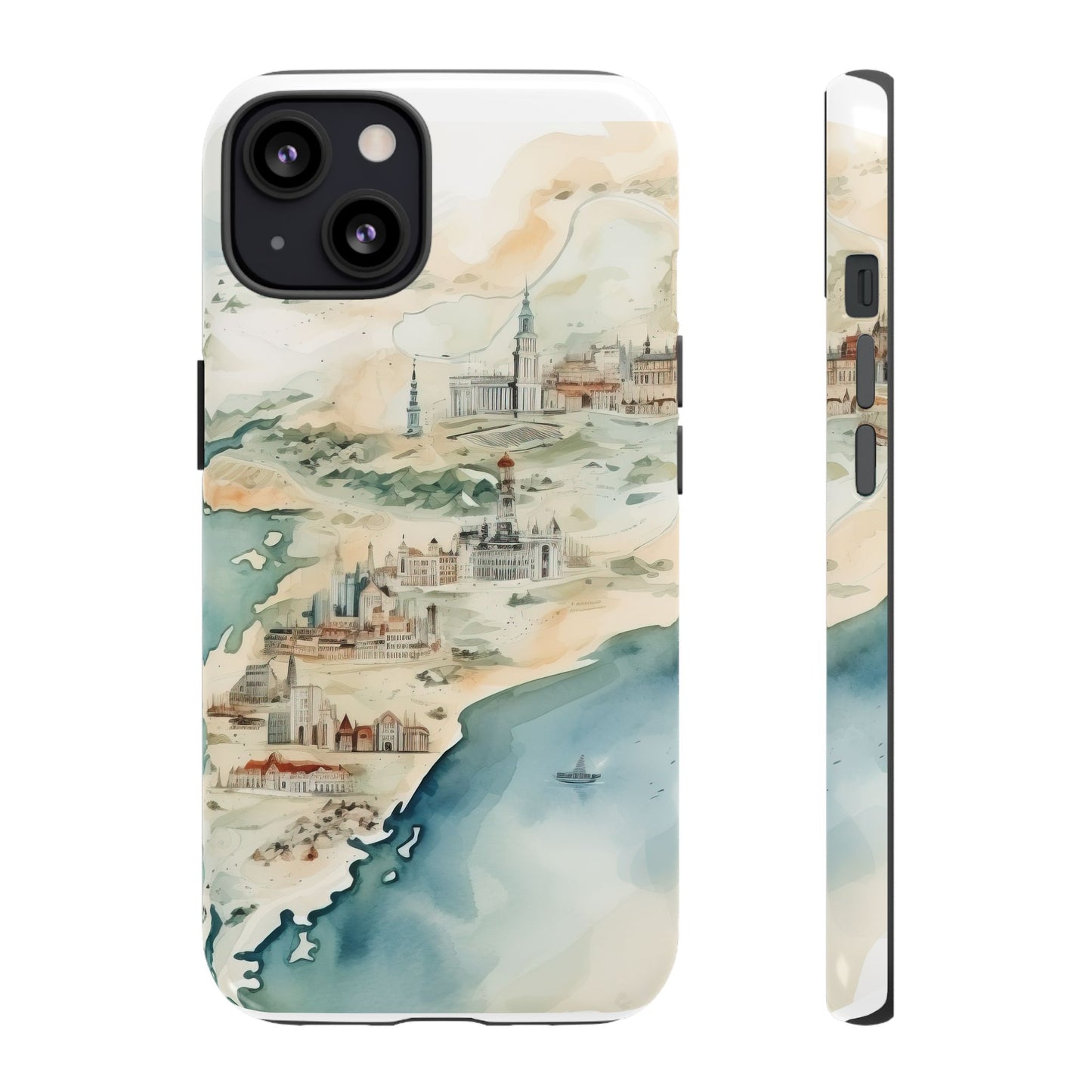 Hard Phone Case — Watercolor Fantasy Map Castle Design