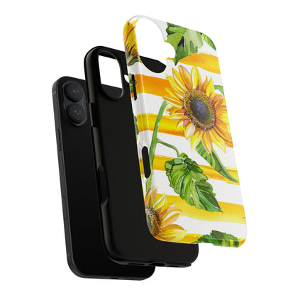 Sunflower Stripes Phone Case - Bright Floral Tough Case