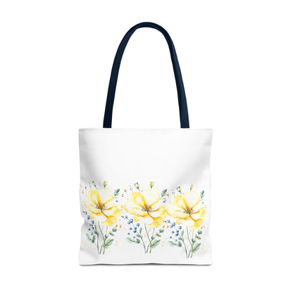 Floral Peony Tote Bag — Yellow Watercolor Flowers on White