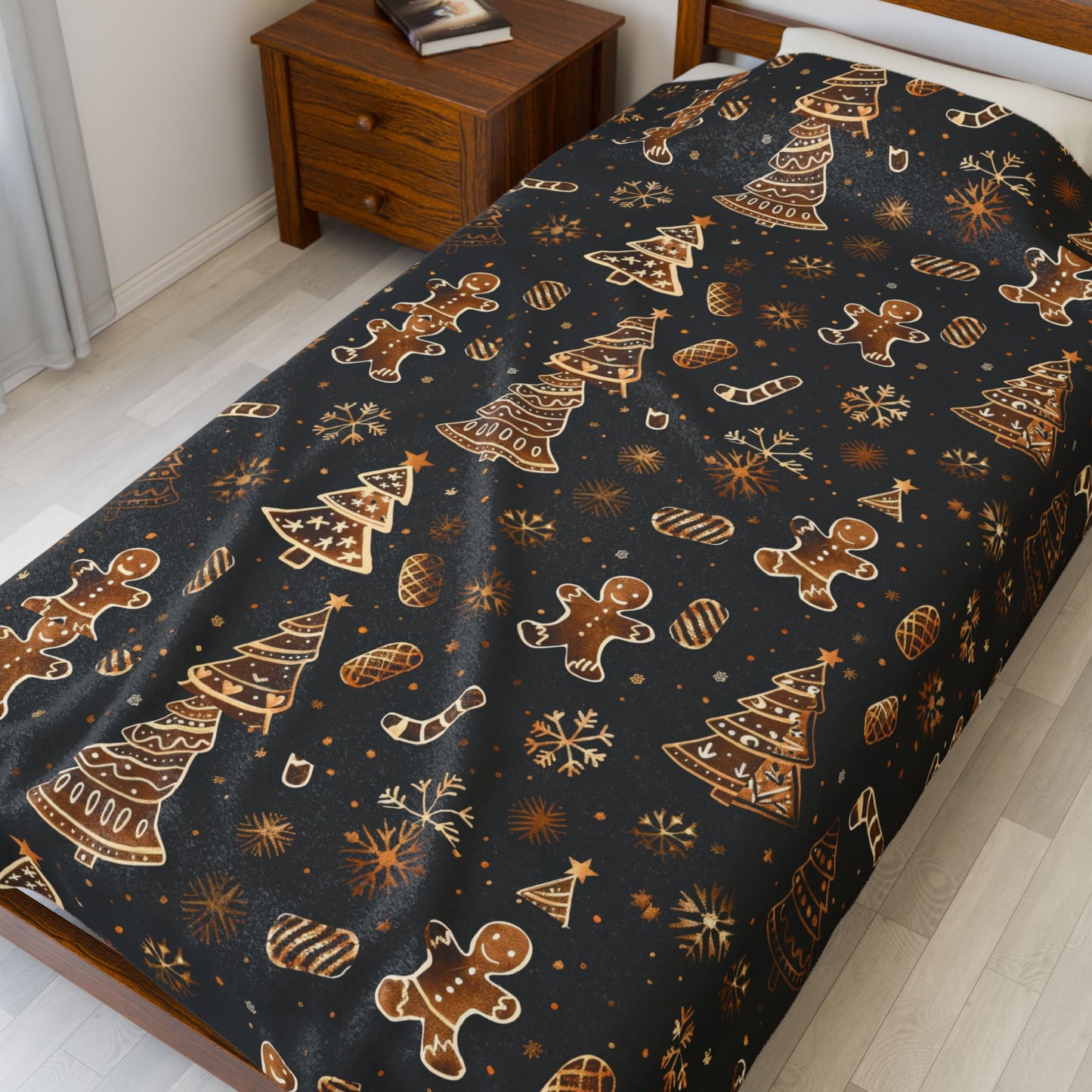 Cozy Winter Holiday Plush Blanket Black And Gold Color. A Perfect Gift For Christmas Days.