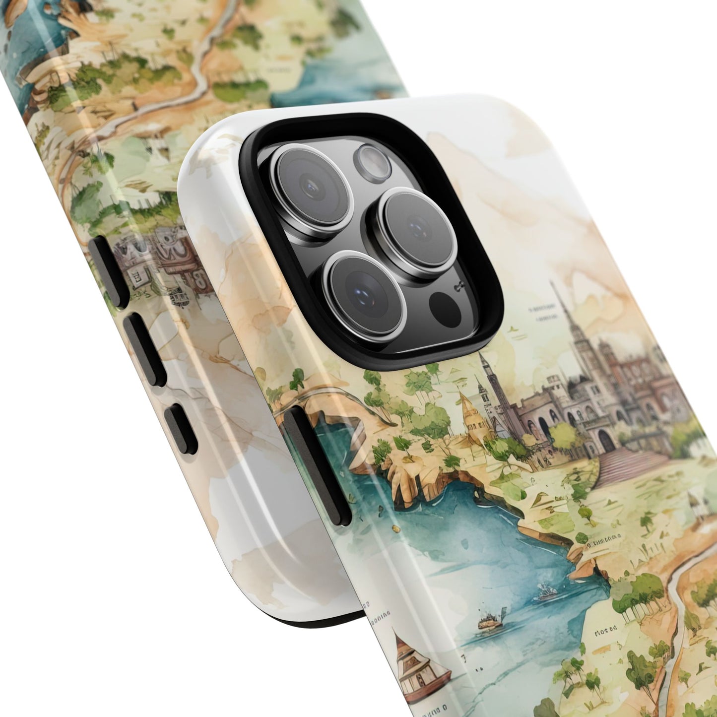 Hard Phone Case — Watercolor Fantasy Map Castle Design