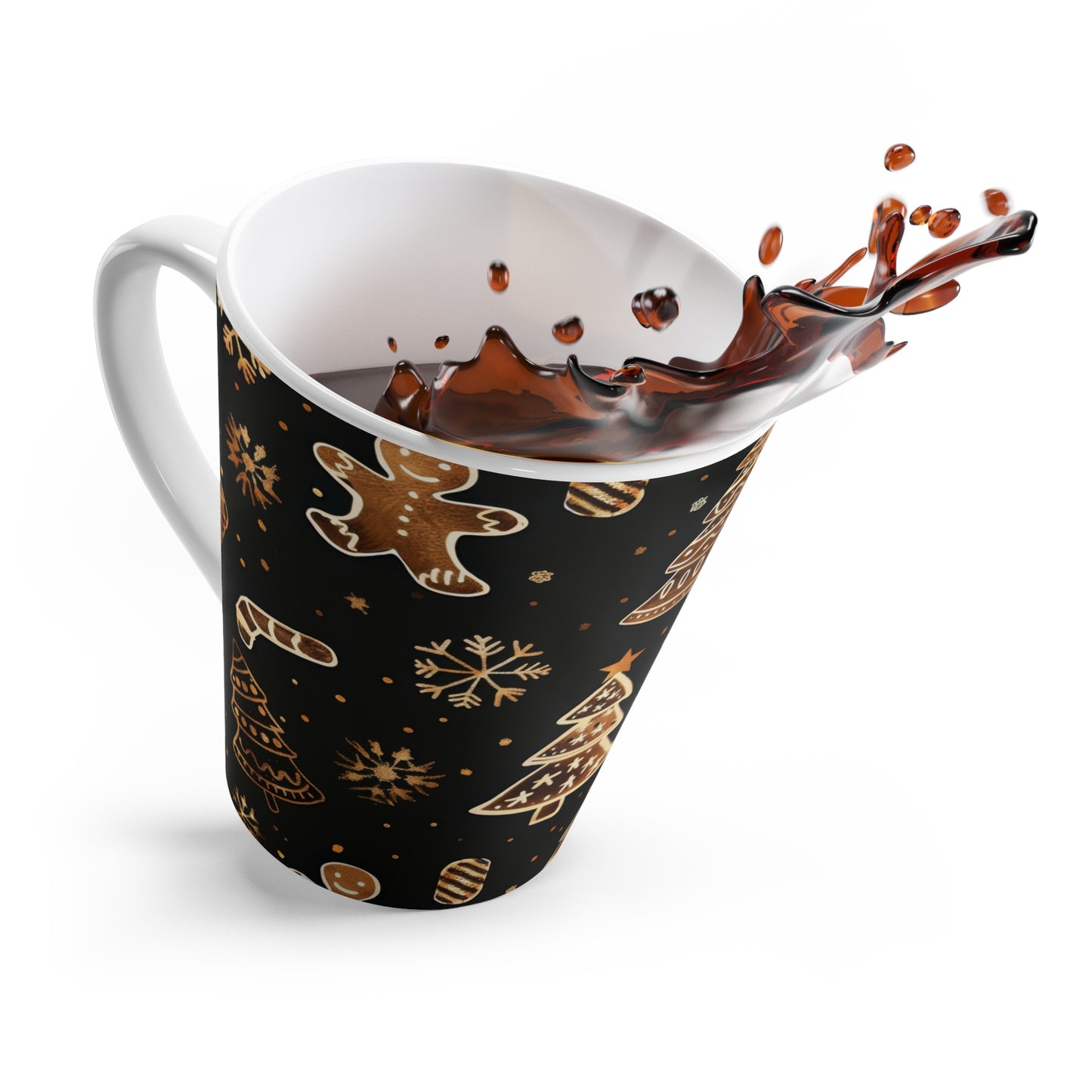 Christmas Gingerbread Latte Mug Black and Gold Color Patterns, a Perfect Gift For love ones .