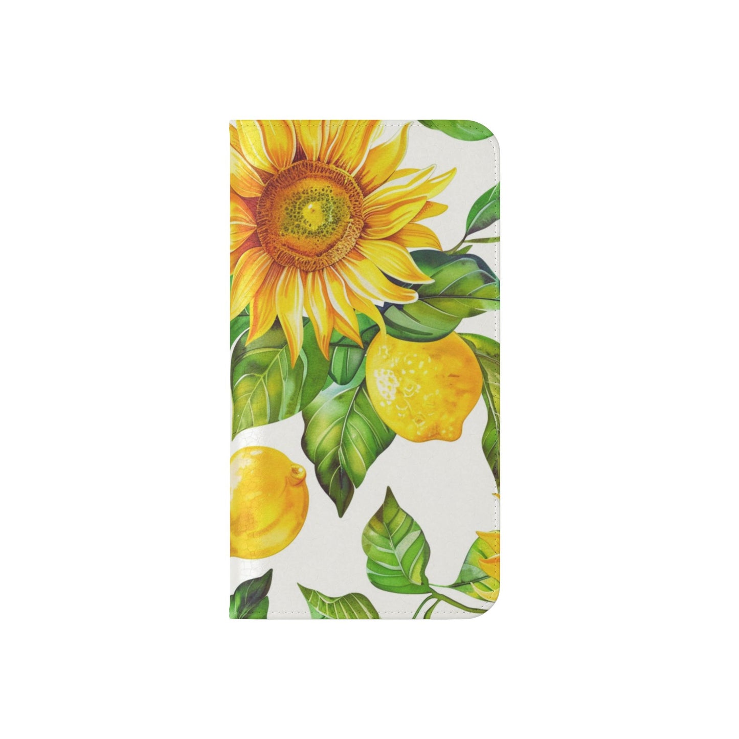 Sunflower & Lemon Flip Phone Case – Floral Wallet Flip Case with Card Slots