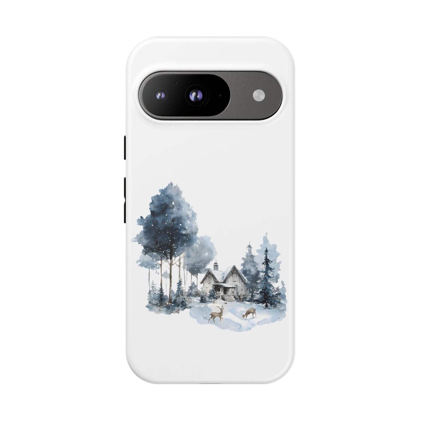 Nature-Inspired Tough Phone Case with Winter Cabin Design