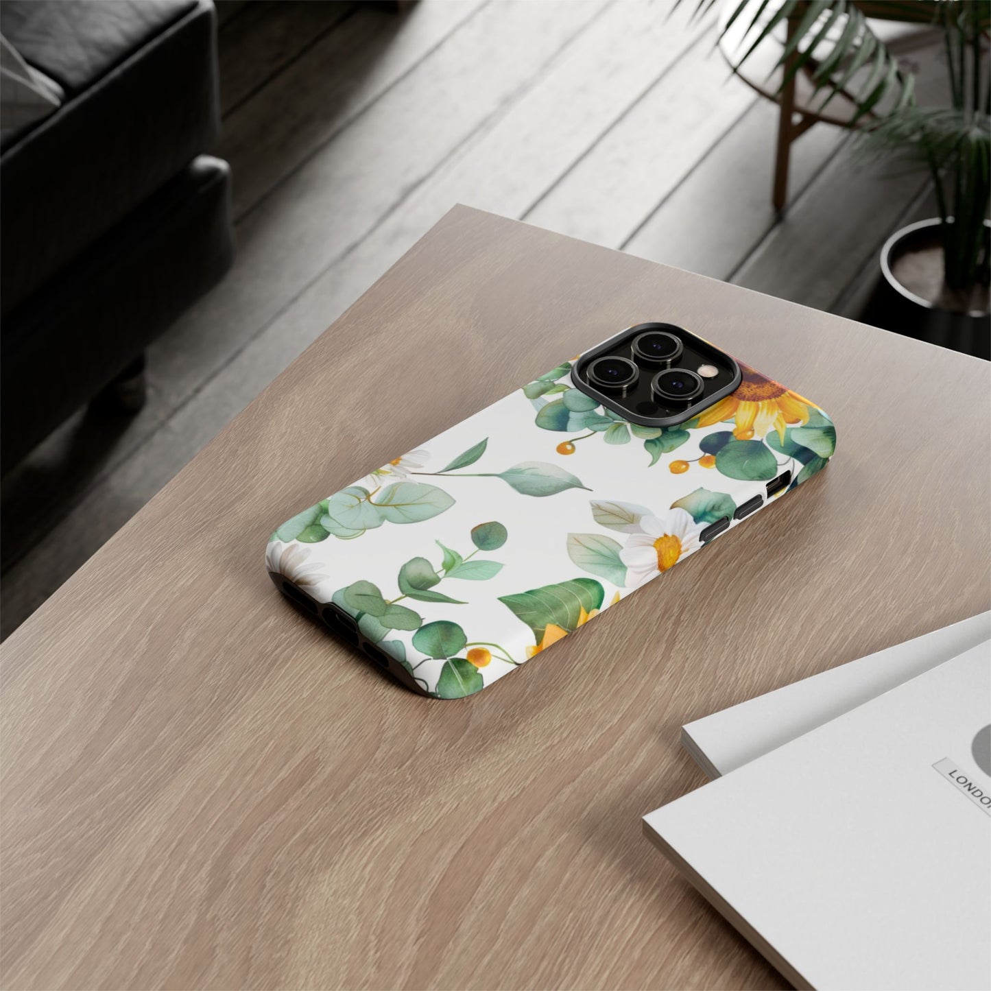 Sunflower & Eucalyptus Tough Phone Case — Protective Floral iPhone Case