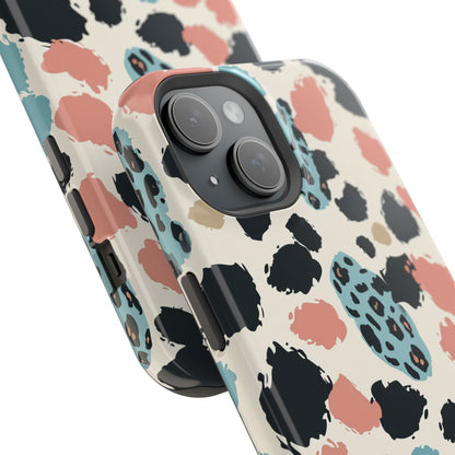 Leopard Splash Magnetic Impact Phone Case — Teal & Coral Animal Print