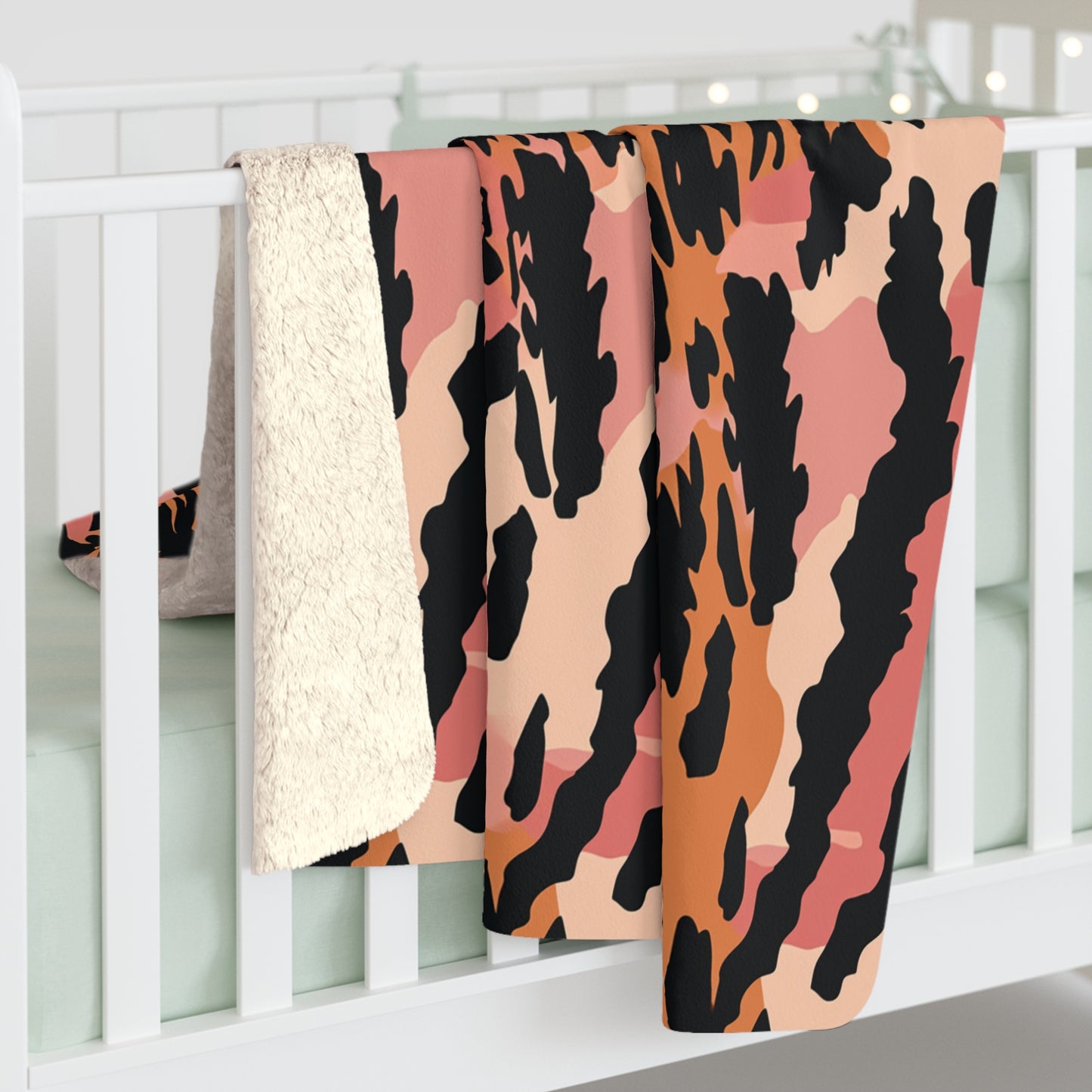 Leopard Print Sherpa Fleece Blanket — Pink & Orange Animal Print Cozy Throw