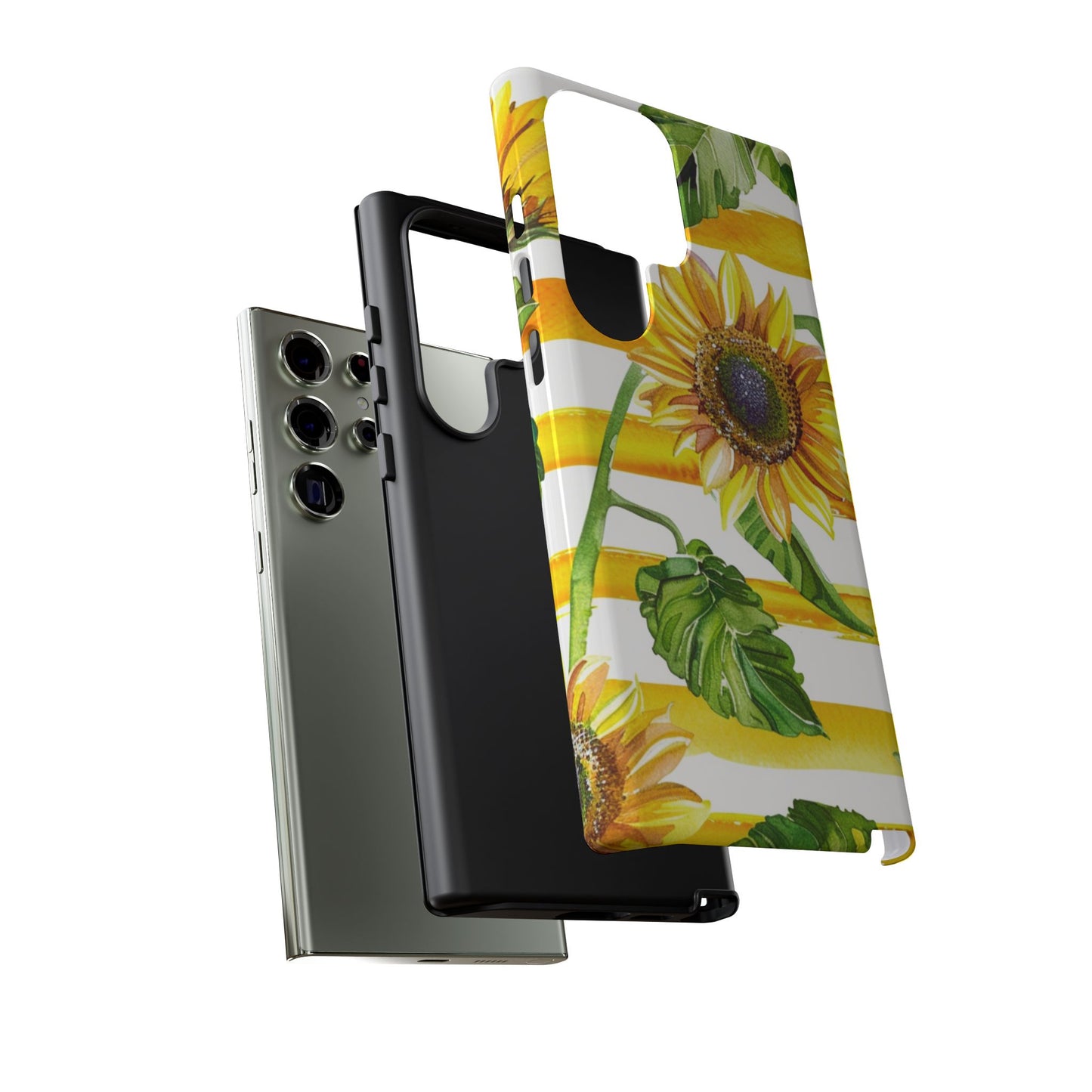Sunflower Stripes Phone Case - Bright Floral Tough Case