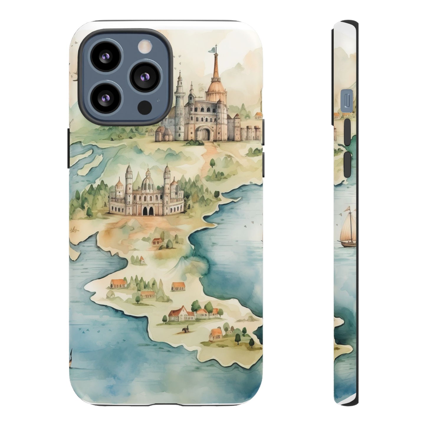 Hard Phone Case — Watercolor Fantasy Map Castle Design