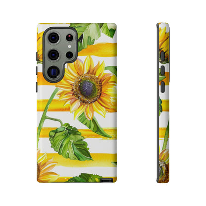 Sunflower Stripes Phone Case - Bright Floral Tough Case