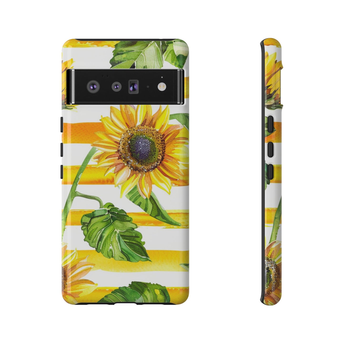Sunflower Stripes Phone Case - Bright Floral Tough Case