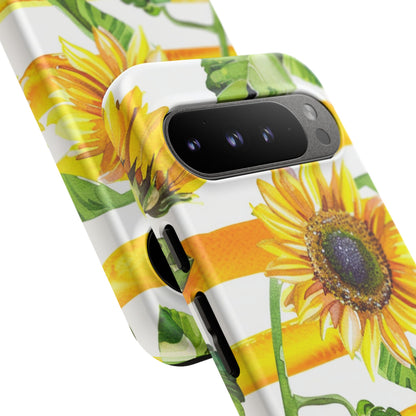 Sunflower Stripes Phone Case - Bright Floral Tough Case