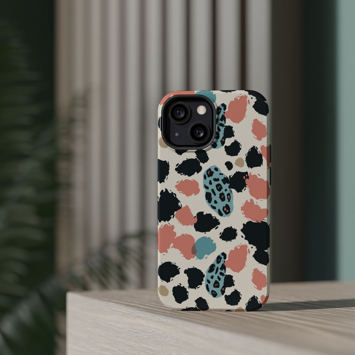 Leopard Splash Magnetic Impact Phone Case — Teal & Coral Animal Print