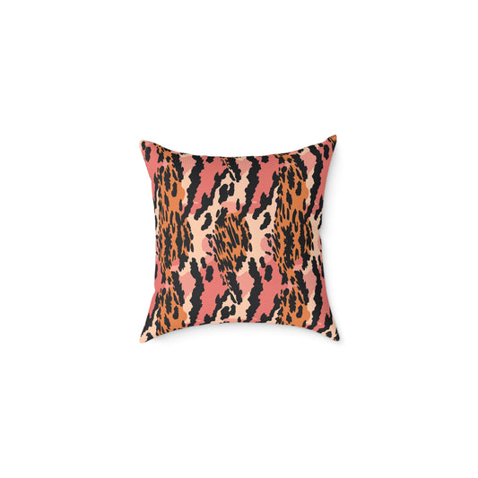 Leopard Print Square Pillow — Pink & Orange Animal Print Decorative Cushion