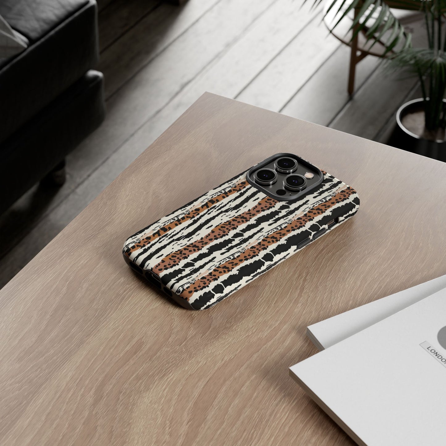 Animal Stripe Phone Case — Leopard & Zebra Pattern Tough Protective Cover,Africa Pattern .