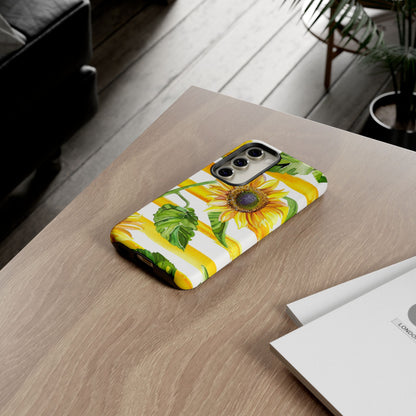 Sunflower Stripes Phone Case - Bright Floral Tough Case