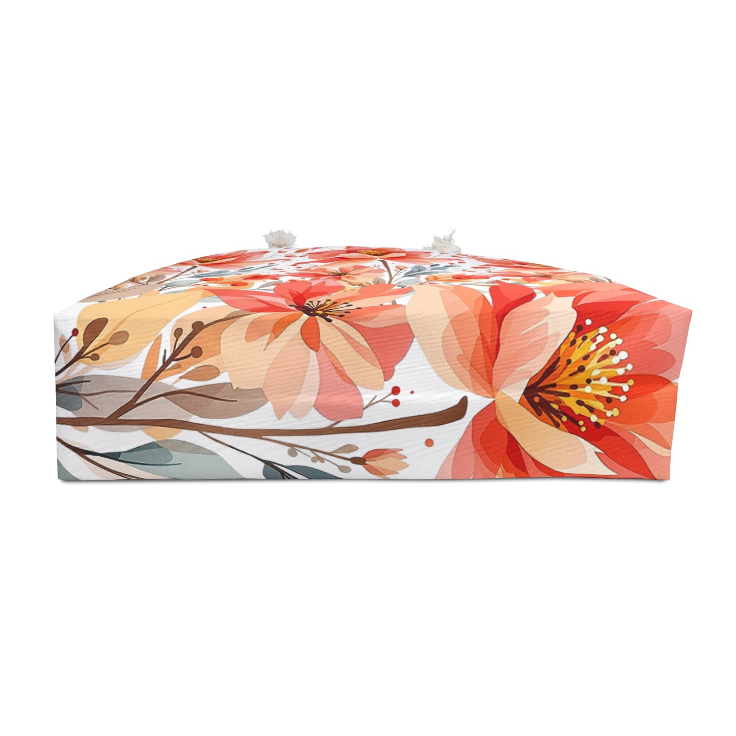 Floral Lotus Weekender Bag – Coral & Brown Travel Tote